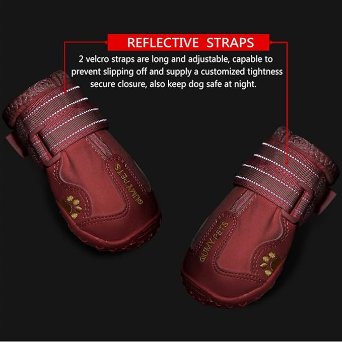 QUMY Dog Shoes for Large Dogs, Medium Dog Boots &amp; Paw Protectors for Winter Snowy Day, Summer Hot Pavement, Waterproof in Rainy Weather, Outdoor Walking, Indoor Hardfloors Anti Slip Sole Pink 2