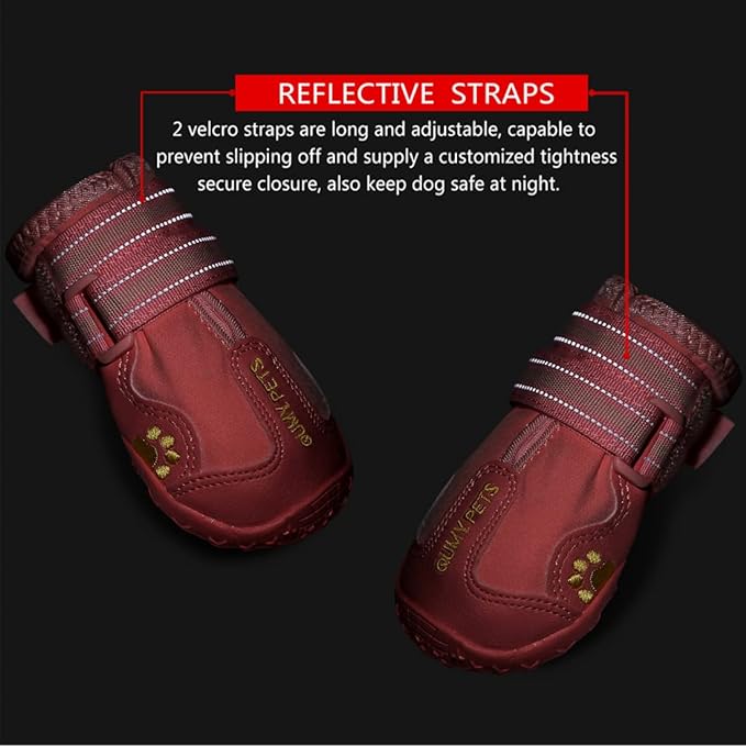QUMY Dog Shoes for Large Dogs, Medium Dog Boots &amp; Paw Protectors for Winter Snowy Day, Summer Hot Pavement, Waterproof in Rainy Weather, Outdoor Walking, Indoor Hardfloors Anti Slip Sole Pink 8