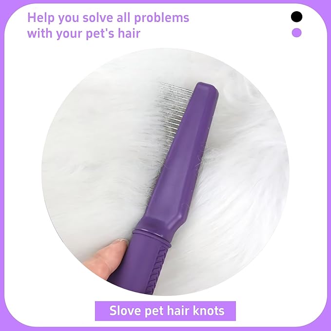 Pet Comb for Grooming Long Haired Cats &amp; Dogs With Stainless Steel Metal Teeth for Shedding and Tangles, Non-slip &amp; Anti-static rubber handle,Safe &amp; Gentle Pet Grooming Comb