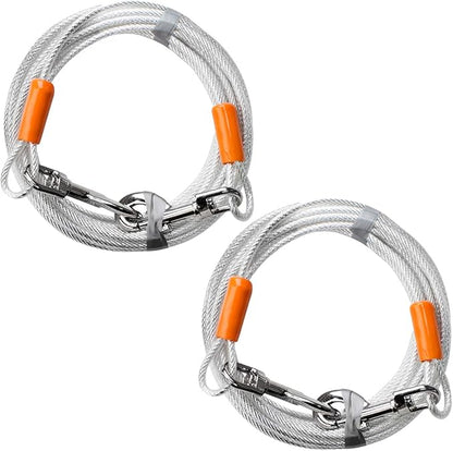 BV Dog Tie Out Cable 25 Feet - Heavy Duty Dog Lead Up to 90 Pounds - Reflective &amp; Rust-Free with Quick Release Swivel Clips &amp; 360° Rotating Clasp - Tangle-Free Dogs Runner for Yard (Silver, Pair)
