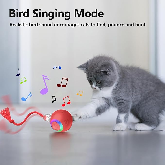 Interactive Cat Toys, Automatic Moving Cat Toys for Bored Indoor Adult Cats, Fast Rolling, Chirping &amp; Motion-Activated Kitty Toys, Fun Gift for Cats with Speedy Tail 2.0, USB Rechargeable,Red