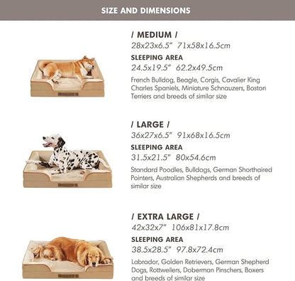 Friends Forever Orthopedic Dog Bed for Medium Dogs, Waterproof Memory Foam Dog Sofa Bed M with Removable Washable Cover, Ally Khaki, 28x23x6.5