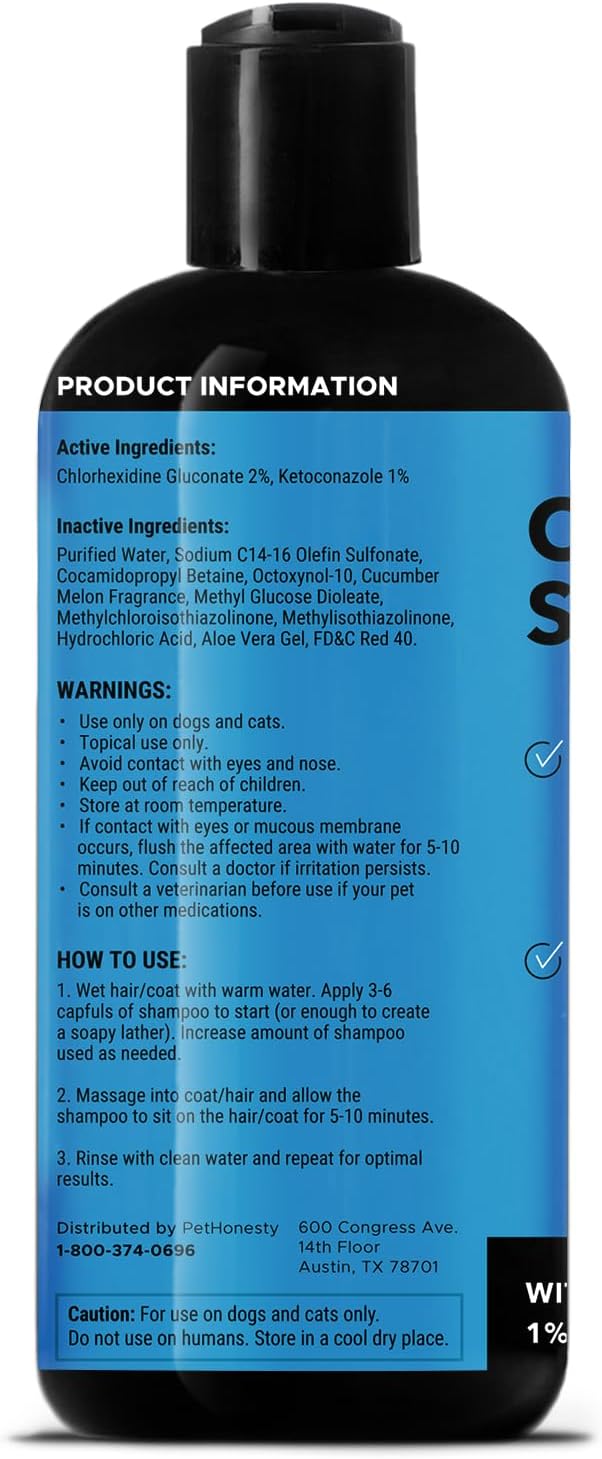 Chlorhexidine Cat &amp; Dog Seasonal Itch Relief Shampoo, for Allergies, Itching, Skin and Coat Supplement, Helps Shedding, Hot Spots, Deodorizing Dog Shampoo &amp; Grooming Supplies,16oz