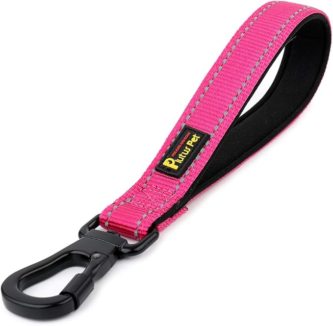 PLUTUS PET 10 Inch Short Dog Leash for Large Dogs with Locking Carabiner Clip &amp; Padded Handle （10”, Pink）