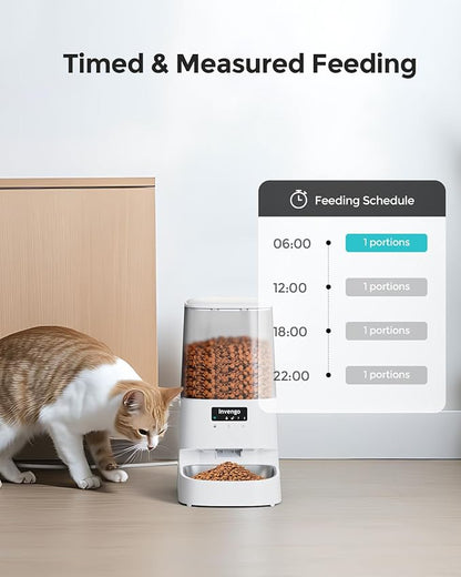 Cat Feeder Automatic - Cat Food Dispenser MeowServe S20, Auto Dog Feeder with Stainless Steel Bowl, 5L Pet Feeder with Patented Anti-Jam Port, App, Dual Lock Lid, Dual-Band WiFi &amp; Power, White