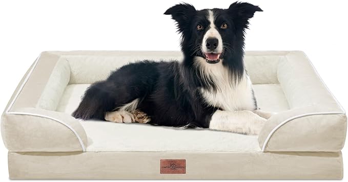Comfort Expression Waterproof Dog Beds for Large Breed Dogs, Large Dog Beds Orthopedic Foam, Comfy Pet Bed Sofa with Washable Removable Cover &amp; Non-Slip Bottom(Beige)