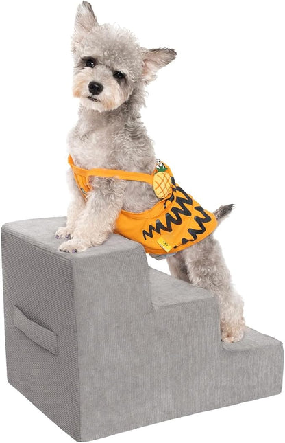 MEWANG Dog Stairs for Small &amp; Medium Dogs and Old Cats –3/4/ 5 Steps High-Density Foam Pet Ramp for Bed &amp; Couch, Non-Slip, Washable Cover, Grey (Square Corner, 3 Steps: 17.95&
