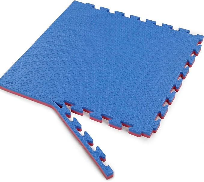Xspec 1" Extra Thick 48 sq ft Reversible EVA Gym Foam Floor Mat Tiles (24" x 24"), Steel Pattern, 12 pcs, Blue &amp; Red