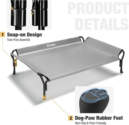 Veehoo Cooling Elevated Dog Bed, Raised Pet Cot with Guardrail &amp; Slope Headrest, Durable Breathable Teslin Mesh, Non-Slip Feet, Washable Dog Couch Bed for Indoor &amp; Outdoor, Medium 39.5" x 28", Gray