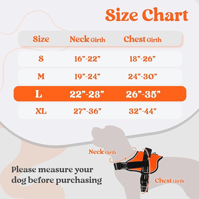 rabbitgoo Dog Harness for Large, Easy On Pet Vest with One Buckle, No Pull Adjustable Service Harness with D-Ring &amp; Handle, Reflective for Safety Walking, Training, Orange, L