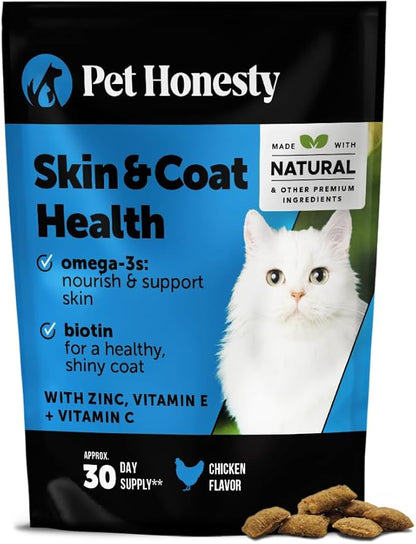 Cat Skin &amp; Coat Health Crunchy &amp; Creamy Chews - Omegas, Vitamin C + E, Biotin Supplement, Soothes Skin and Promotes Shiny Coat, Cat Supplements &amp; Vitamins - Chicken (30-Day Supply)