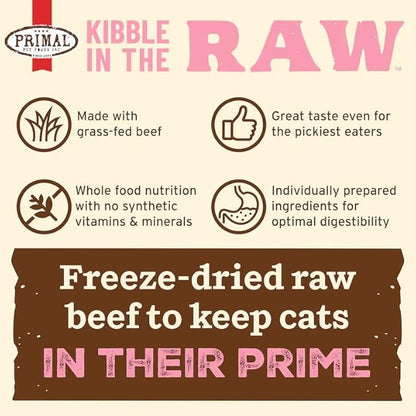 Primal Kibble in The Raw, Freeze Dried Cat Food, Beef, Scoop &amp; Serve, Made with Raw Protein, Whole Ingredient Nutrition, Crafted in The USA, Dry Cat Food, 64 Ounce (4 lb) Bag