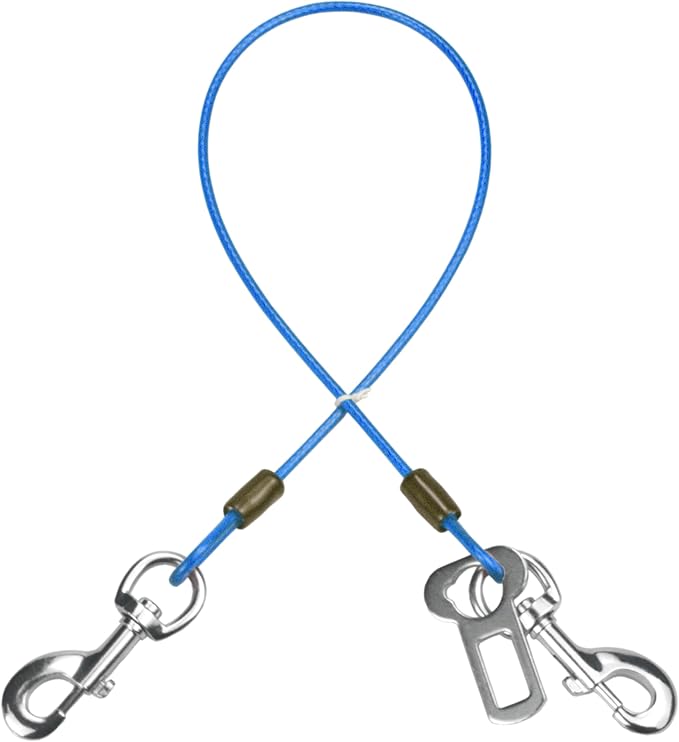 Dog Seat Belt Harness for Car,Dog Seatbelt of Coated Wire Leash Safety Restraint,No Chew Tether Cable Vehicle,Double Clips &amp; Latch(Blue, 16 inch/40 CM)