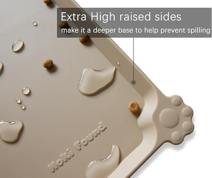 Hoki Found Large Silicone Pet Food Mats - Non Slip Dog &amp; Cat Bowl Mats - Waterproof Tan