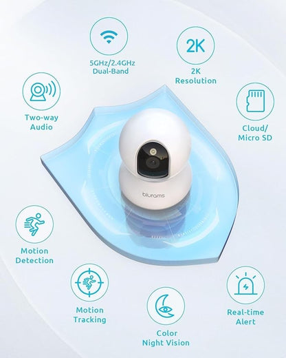 blurams Cameras for Home Security, 2K Pet Camera with Phone App, 5GHz/2.4GHz Dual-Band, 360° PTZ Indoor Cameras, 2-Way Talk, Motion Tracking, Color/IR Night Vision, Cloud&amp;SD, Works with Alexa (4Pack)