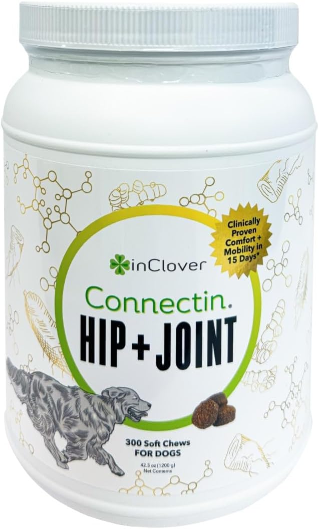 InClover Connectin Natural Hip &amp; Joint Supplement for Dogs with Glucosamine, Chondroitin &amp; Hyaluronic Acid - Soft Chew for Dog Mobility, Comfort &amp; Active Lifestyle Support, 300 Count