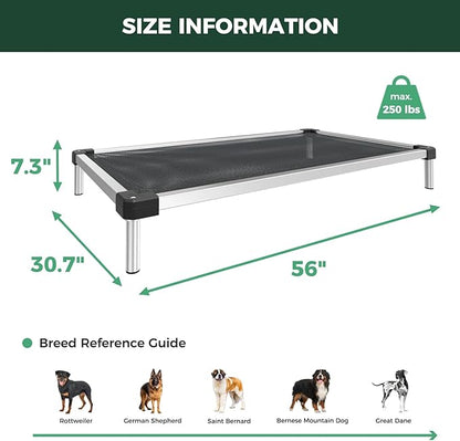 FXW TitanNest Chew-Proof Elevated Dog Bed, Raised Cot for Indoor/Outdoor/Camping Use, Durable &amp; Waterproof Cooling Pet Bed for Extra Large Dogs, 56.0" L x 31.0" W x 7.3" H, Black