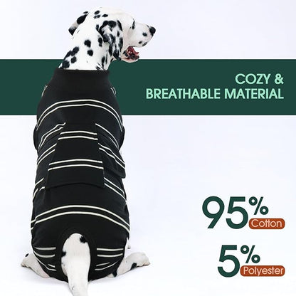 Kuoser Dog Surgery Recovery Suit for Female Male Dogs, Stripes Spay Neuter Anti-Licking Dog Onesie, Surgical Suit Snugly Pet Post Surgery Vest Bodysuit for Abdominal Wounds Skin Disease, Black S