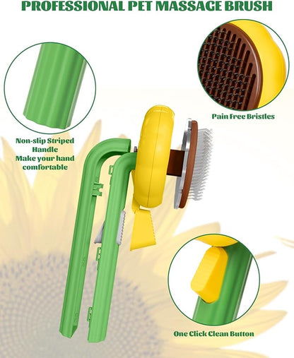 Self-Cleaning Dog &amp; Cat Slicker Brush, Skin Friendly Deshedding Grooming Tool for Long or Short Haired Dogs Cats Rabbits, Dog Shedding Brush with Release Button-Sunflower