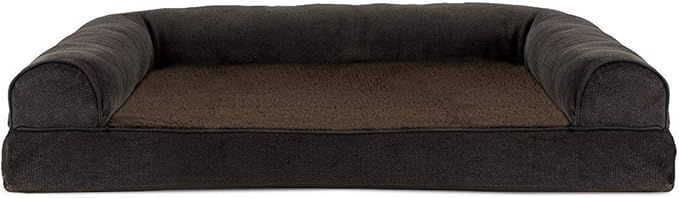 Furhaven Orthopedic Dog Bed for Large/Medium Dogs w/ Removable Bolsters &amp; Washable Cover, For Dogs Up to 55 lbs - Sherpa &amp; Chenille Sofa - Coffee, Large