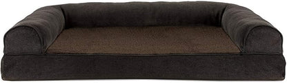 Furhaven Orthopedic Dog Bed for Large/Medium Dogs w/ Removable Bolsters &amp; Washable Cover, For Dogs Up to 55 lbs - Sherpa &amp; Chenille Sofa - Coffee, Large