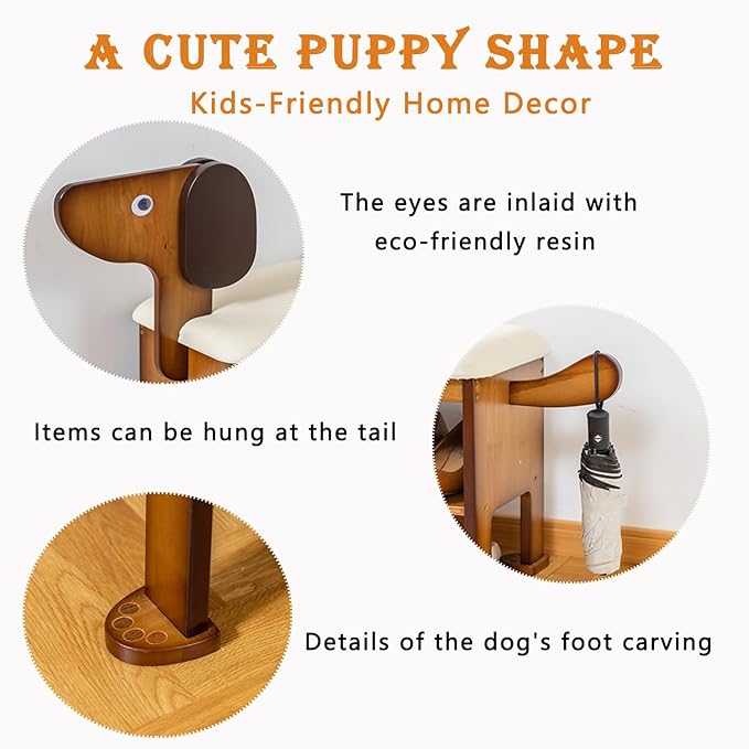 latifolia Puppy Shoe Bench, 2-Tier Solid Wood Entryway Organizer, Cute Pet-Shaped Shoe Bench for Hallway &amp; Living Room,(23.62 inch)