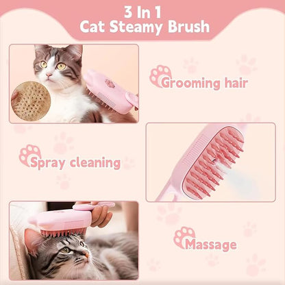 4 in 1 Cat Steam Brush Rechargeable pet spray comb Steam Brush for Cats and Dogs, Massage, Cleaning, Shedding &amp; Combing Multifunctional Hair Removal Anti Static Grooming Tool for home (Pink)