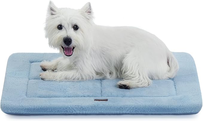 Made4Pets Dog Crate Pad Bed for Small Dogs, Washable &amp; Reversible, Anti-Slip Kennel Mat for Cozy Sleeping, Soft Fluffy Dog Bed for Indoor &amp; Outdoor Use, 24"x18", Blue