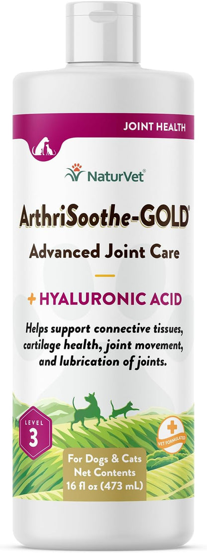 NaturVet – ArthriSoothe-Gold Advanced Care Liquid | Level 3 Advanced Joint Care | Supports Healthy Hip &amp; Joint Function | Enhanced with Glucosamine, MSM &amp; Chondroitin | For Dogs &amp; Cats | 16 oz Liquid