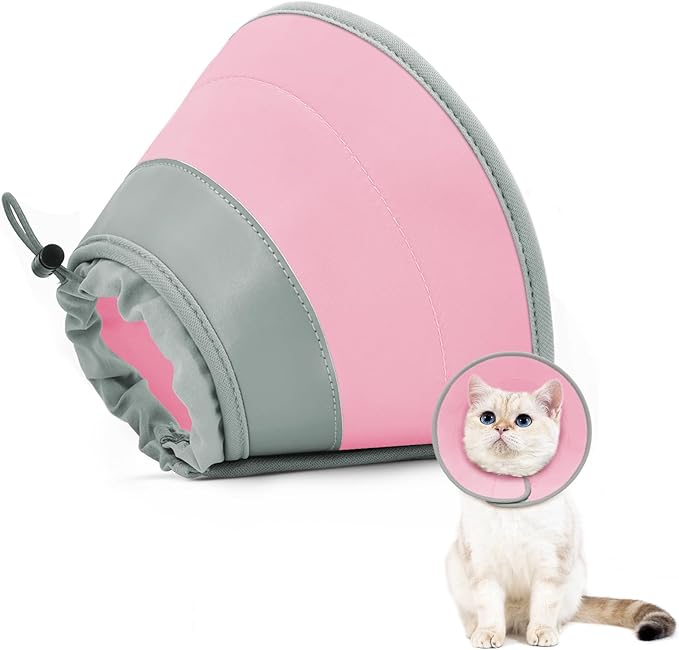 Cat Cone Collar Soft to Stop Licking, Adjustable, Foldable Lightweight Kitten Cones After Surgery Recovery for Cats &amp; Kittens, Cat Cone Alternative (Solid Pink, L)