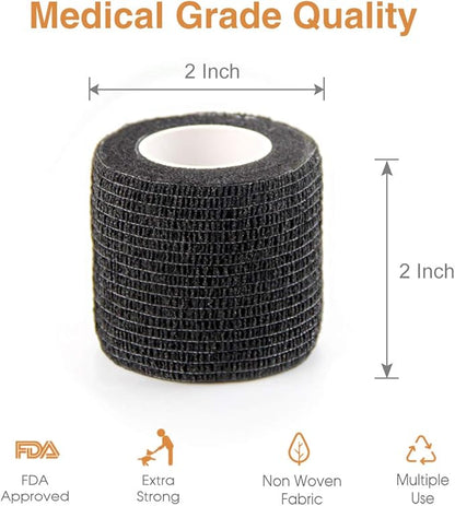 AUPCON Vet Wrap Cohesive Bandages Bulk Self Adhesive Bandage Wrap Self Adherent Wrap Non-Woven for Dogs Pet Animals &amp; Ankle Sprains &amp; Swelling 2 Inch x 5 Yards (2 Inch Black)