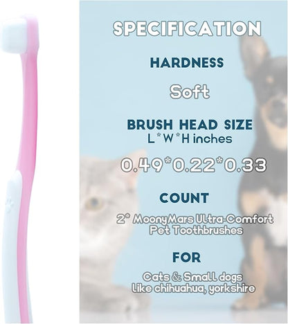 Small Dog Toothbrush, Cat &amp; Puppy Tooth Brushing Kit, Ultra Soft &amp; Mini Head Teeth Brush for Kitten &amp; Tiny Pet, Doggy Toothbrushes Deep Dental Cleaning, 2 PCS - Pink Color