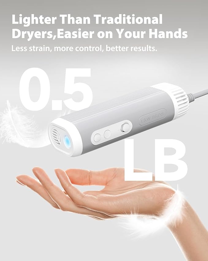 L&amp;W BROS. 2-in-1 Pet Hair Dryer with Clamp Stand – Wearable &amp; Hands-Free Dog Grooming Dryer, 950W Low Noise Blower with 5 Heat &amp; 3 Speed Settings, for Small to Medium Pets (gray)