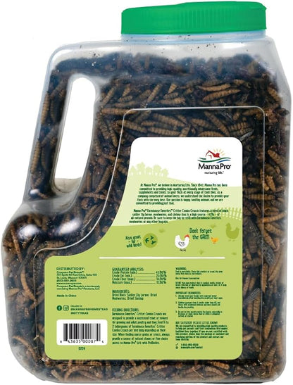 Manna Pro Farmhouse Favorites Critter Combo Crunch Bug Jug – Engaging Poultry Treat – Blend of Black Solider Fly Larvae, Mealworms &amp; Shrimp – Great Source of Protein – Encourages Foraging – 25oz