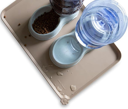 Hoki Found Large Silicone Pet Food Mats - Non Slip Dog &amp; Cat Bowl Mats - Waterproof Tan