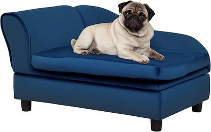 PawHut Luxury Fancy Dog Couch with Hidden Storage, Small Dog Sofa Bed with 2" Soft Foam, Modern Pet Furniture for Puppies &amp; Little Breeds, Blue