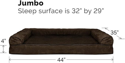 Furhaven Cooling Gel Dog Bed for Large Dogs w/ Removable Bolsters &amp; Washable Cover, For Dogs Up to 95 lbs - Plush &amp; Suede Sofa - Espresso, Jumbo/XL