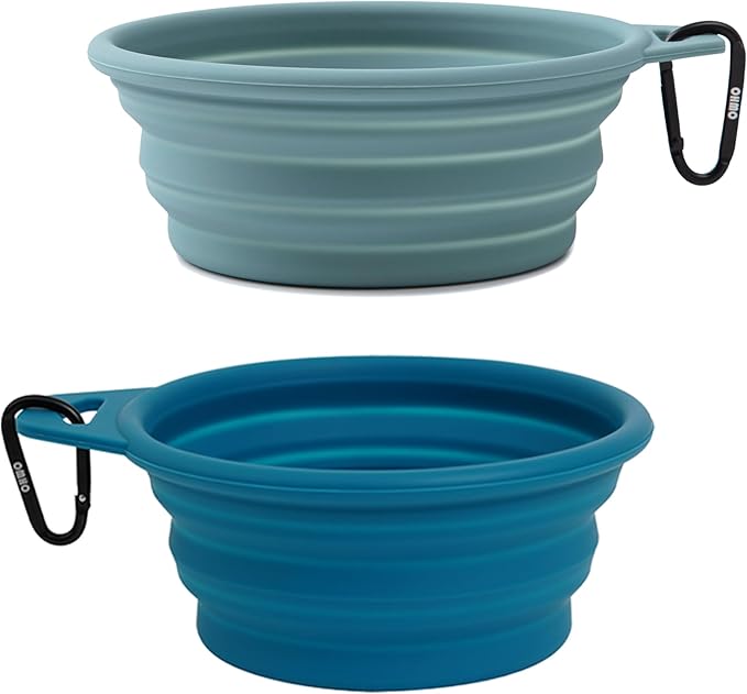 OHMO Collapsible Dog Bowl(2 Pack, Peacock&amp;Light Blue 12oz/400ml) Premium Silicone Pet Water Bowls for Cats &amp; Dogs, Portable Dog Travel Bowls Foldable for Outdoor Camping Hiking