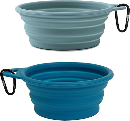 OHMO Collapsible Dog Bowl(2 Pack, Peacock&amp;Light Blue 12oz/400ml) Premium Silicone Pet Water Bowls for Cats &amp; Dogs, Portable Dog Travel Bowls Foldable for Outdoor Camping Hiking