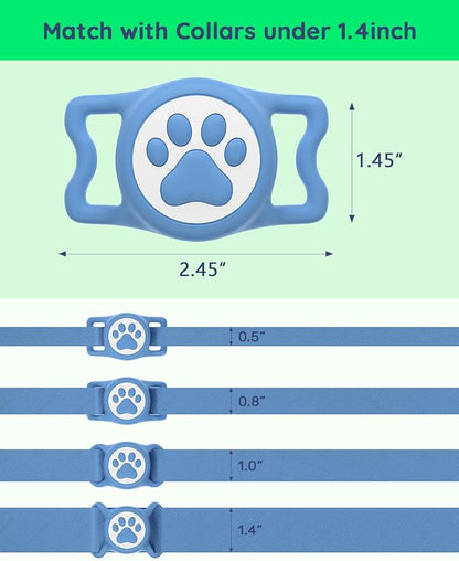 IP68 Waterpoof Dog Airtag Holder, Stretchy Silicone Full Body Covered Apple Air Tag Holder for Dog Cat Collar Fit All Width Collar (Blue, 1 Pack)