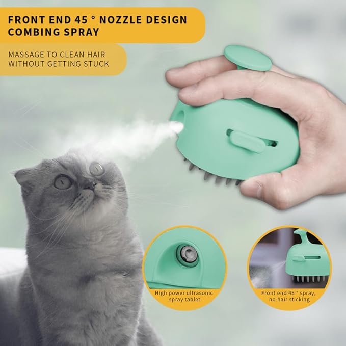 Cat Steam Brush for Shedding, 4 in 1 Rechargeable Steam Brush for Cats and Dogs, Anti-Static, Massage, Cleaning, Shedding &amp; Combing All In One!
