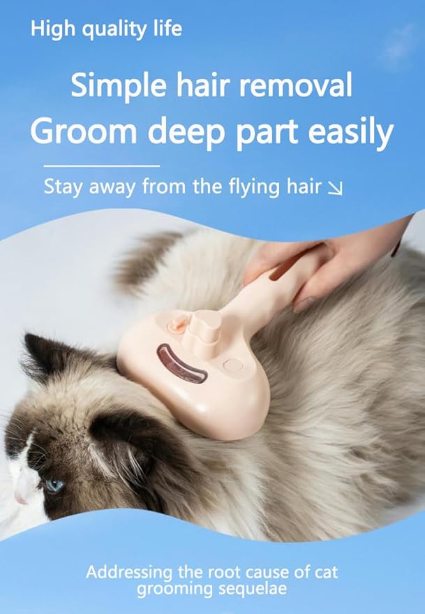 Pet Grooming Steam Brush, Pet Spray Hair Removal Comb, Anti-Static, Rechargeable, Comfortable Grip, for Dogs &amp; Cats, Spray Hair Removal Comb, Steam Brush for Shedding &amp; Grooming, Pink