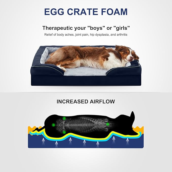 FURTIME Orthopedic Dog Bed for Extra Large Dogs - XL Washable Dog Sofa Beds Large, Supportive Foam Pet Couch Bed with Removable Washable Cover, Waterproof Lining and Nonskid Bottom, Navy Blue