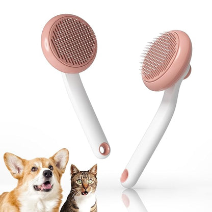 Pet Grooming Self-Cleaning Slicker Brush for Cats &amp; Dogs, Effortlessly Removes Tangles, Loose Undercoat and Mats (Pink, 2 Pack)
