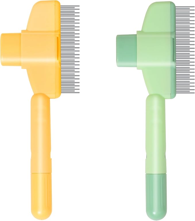 Pet Hair Removal Comb,New Cat Brush with Release Button,Pet Grooming Brush for Short&amp;Long Pet Hair,Deshedding Brush for Pet (yellow)