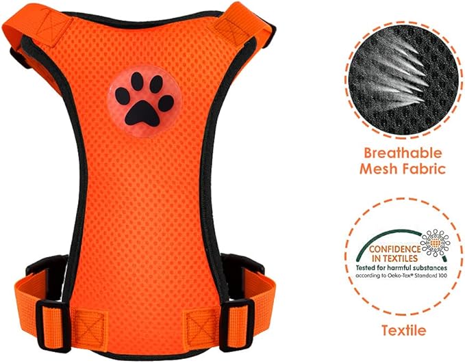 Lukovee Dog Seat Belt - Adjustable Dog Car Harness for Large, Medium, Small Dogs - Soft Padded &amp; Breathable Mesh Dog Seatbelt with Vehicle Connector Strap (Orange, Small)