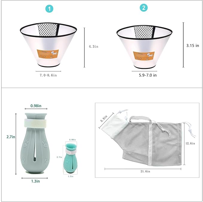 7-Piece Cat Bathing Set - Anti-Scratch Silicone Shoes, Claw Covers, Shower Net, Bathing Bag &amp; Elizabethan Collar (Grey-3)