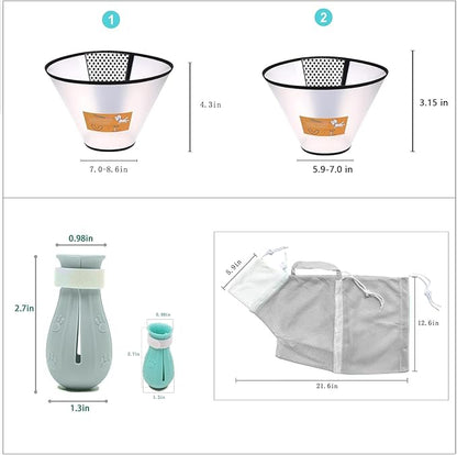 7-Piece Cat Bathing Set - Anti-Scratch Silicone Shoes, Claw Covers, Shower Net, Bathing Bag &amp; Elizabethan Collar (Grey-3)
