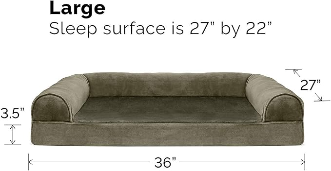 Furhaven Orthopedic Dog Bed for Large/Medium Dogs w/ Removable Bolsters &amp; Washable Cover, For Dogs Up to 55 lbs - Faux Fur &amp; Velvet Sofa - Dark Sage, Large