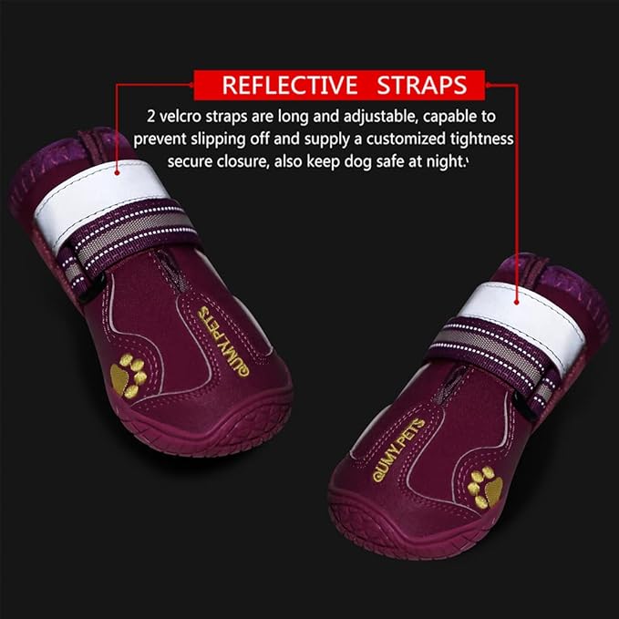QUMY Dog Shoes for Large Dogs, Medium Dog Boots &amp; Paw Protectors for Winter Snowy Day, Summer Hot Pavement, Waterproof in Rainy Weather, Outdoor Walking, Indoor Hardfloors Anti Slip Sole Purple Size 8